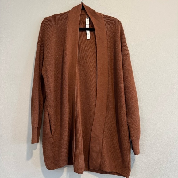 Lululemon Merino Wool-Blend Ribbed Open Front Sweater Cardigan Pockets 6 - Picture 1 of 5